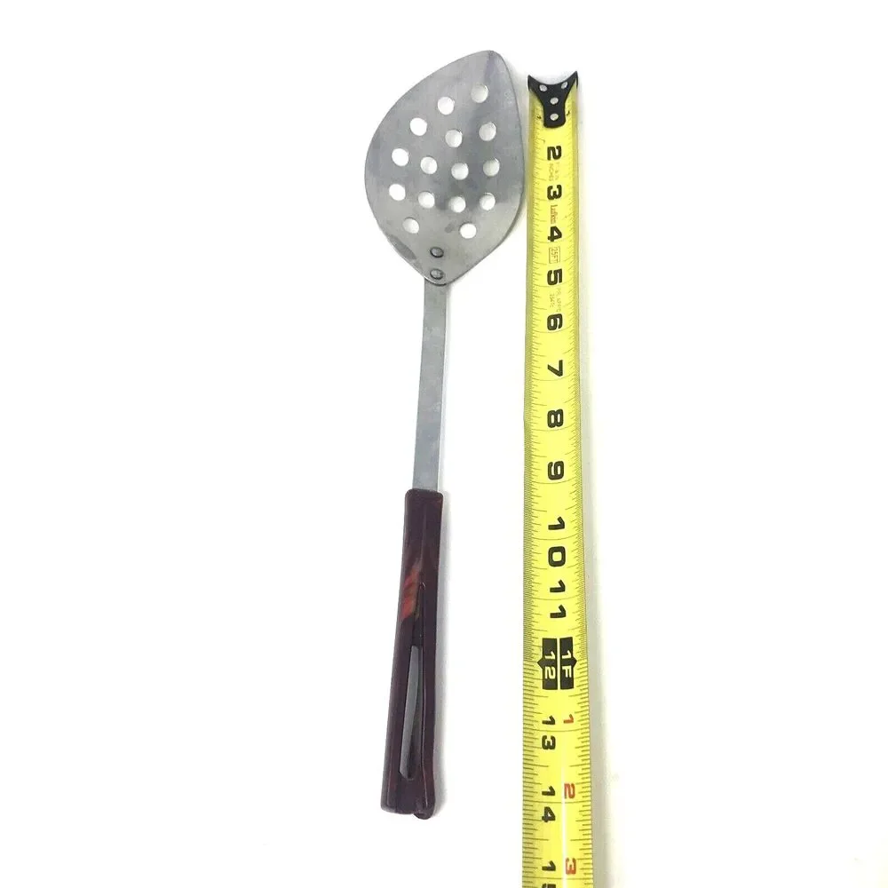 Vintage Maroon Bakelite Style Handles Stanhome Spatula & Large Slotted Spoon Set